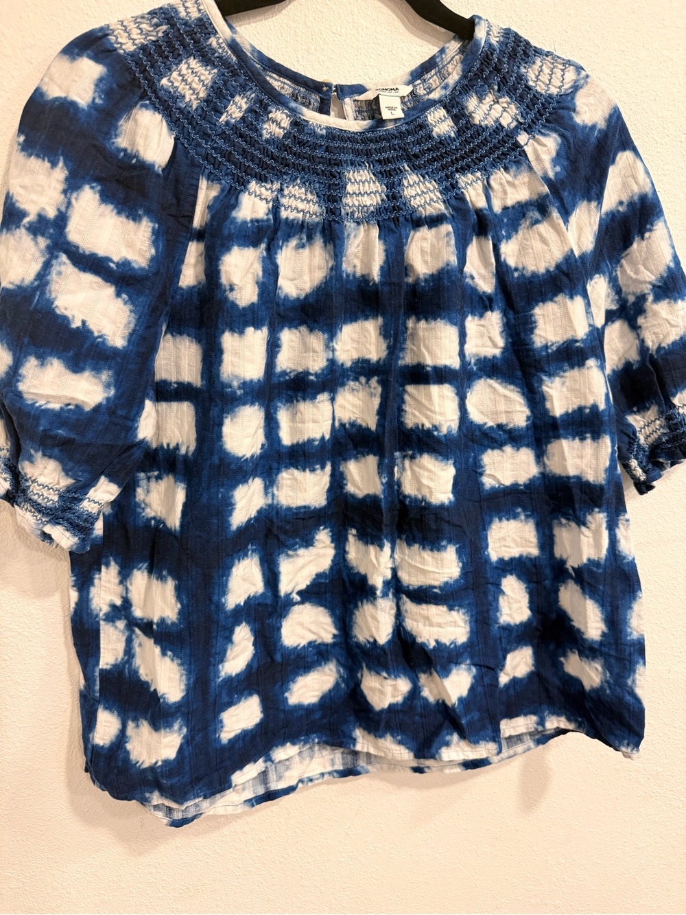 Blue Tie-Dye Smocked Neck Women’s Top - Sonoma